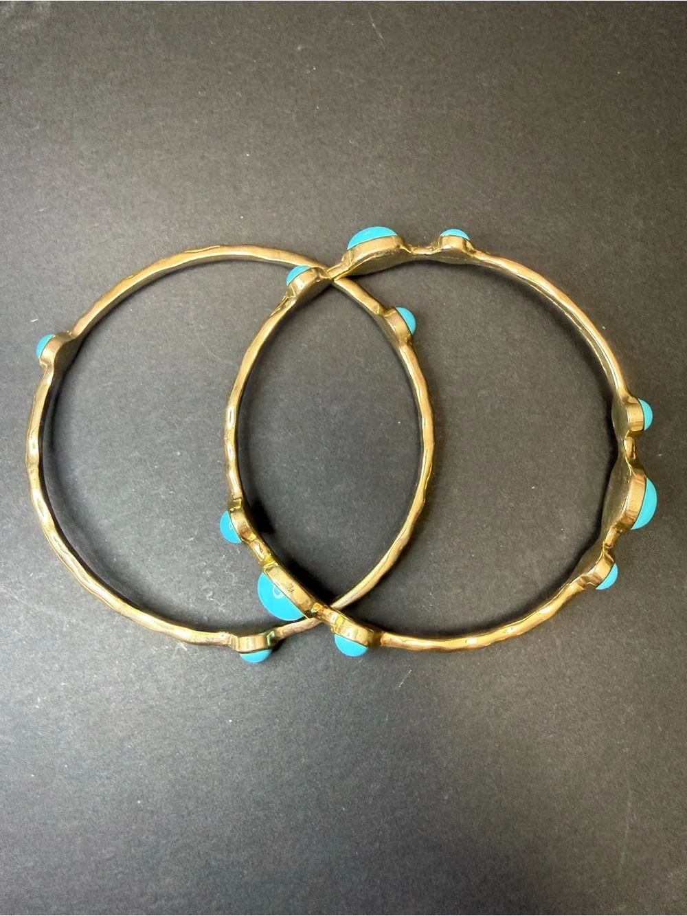 Turquoise Stone Gold-Tone Double Bangle Bracelet - Women Jewelry